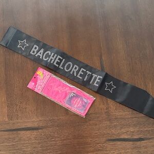 2 Bachelorette Sash and card game. Black Rhinestones+ pink w/rhinestones w/game